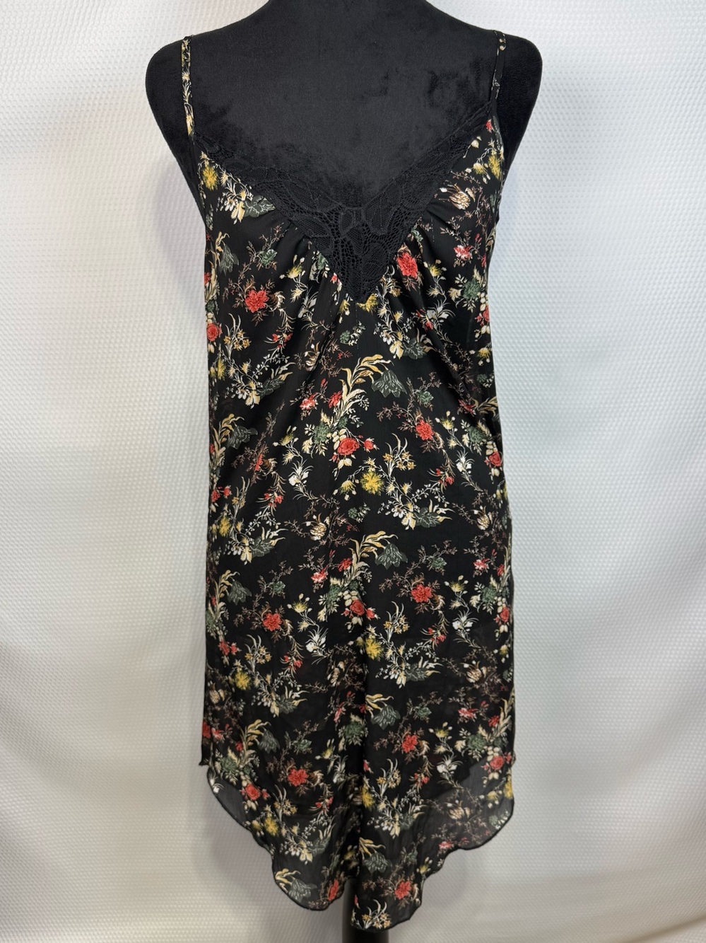 Sam Edelman Black Floral Lace Detail Chemise Sz Small Sheer Slip Lingere